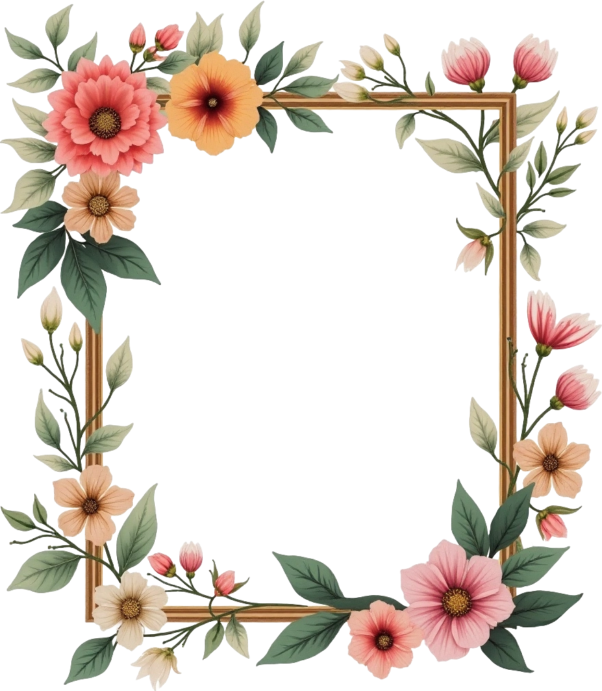 Floral Frame with Golden Border